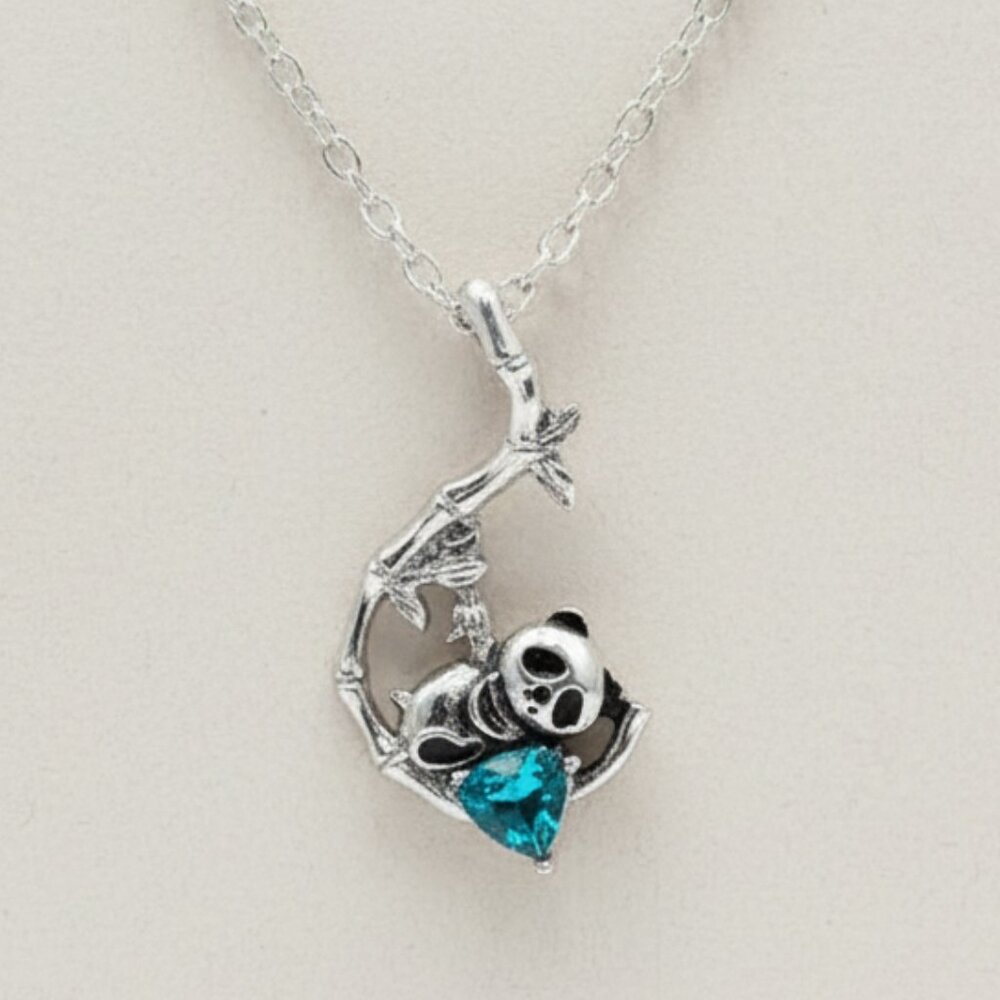Silver Panda Necklace Blue Heart Pendant‎ Dainty Girlhoodcore Gift Jewelry New